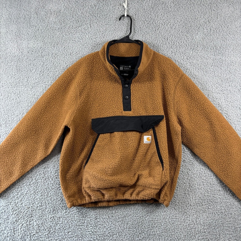 Carhartt Mens Relaxed Fit Sherpa Fleece Pullover Brown Large